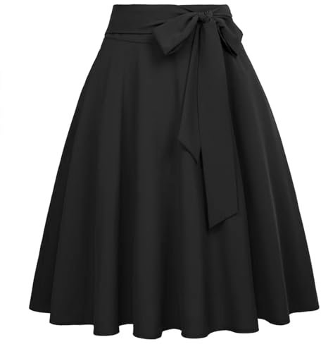 Damen Sommerrock mit hoher Taille, Schleife zum Binden und Verzieren in A-Linie und knielangem Rock-Schwarz-M