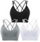 Leversic Sport BH Damen Ohne Bügel V-Ausschnitt Cross Back Design, Bustier Damen Sport Top mittelstarkem für Fitness Yoga Joggen, 3pcs-Schwarz+Weiß+Grau, M