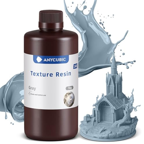 ANYCUBIC 14K Texture Resin, UV 405nm Hochpräzises 3D Drucker Resin, Mattes Finish, Geruchsarm, Leicht zu reinigen, Geeignet für verschiedene Miniaturszenen, Grau 1000g