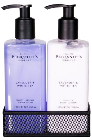 Pecksniff’s Hand Wash and Lotion Set, Lavender & White Tea, 300 ml | Lavender & White Tea hand wash and lotion duo for refined daily care, 300 ml/10.1 fl oz each