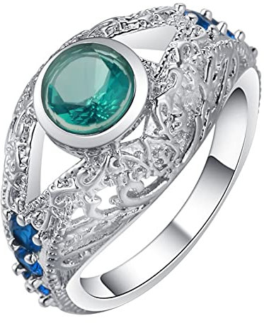 Verlobungsring Damen Zirkonia, Trauringe Silber Hohles Vintage-Muster mit Zirkonia Versilbert Schmuck Größe 62 (19.7) Komfort Fit