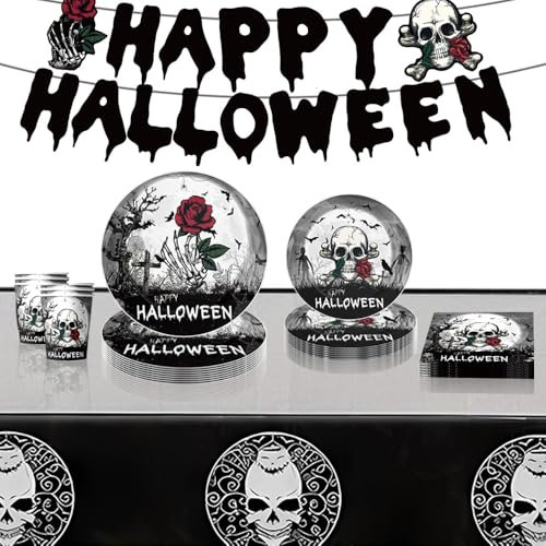 Zempertoopa Ensemble de vaisselle de fête d'Halloween, Vaisselle de Fête D'Halloween, Halloween Vaisselle Assiette Kit, décoration d'Halloween, pour enfants, filles et garçons