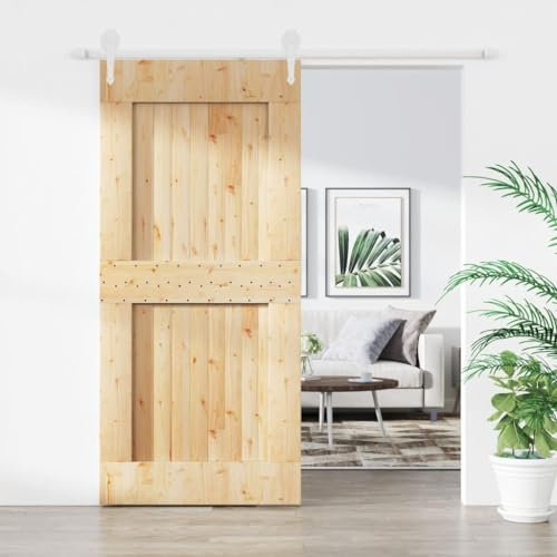 Iiaky Sliding Door with Hardware Set 95x210 cm Solid Wood Pine-Aluminum Frame Barn Door Panel,Modern Interior Door Kit for Office Kitchen Living Room Shower Door room Dividers