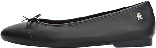 Tommy Hilfiger Damen Ballerinas Toe Cap aus Leder, Schwarz (Black), 40
