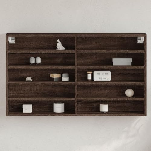 Myheimly Vitrinenschrank, Sammlervitrine, Hängevitrine Wandregal für Wohnzimmer, Wandvitrine Hängeregal Braun Eichen-Optik 100x15x58 cm Holzwerkstoff