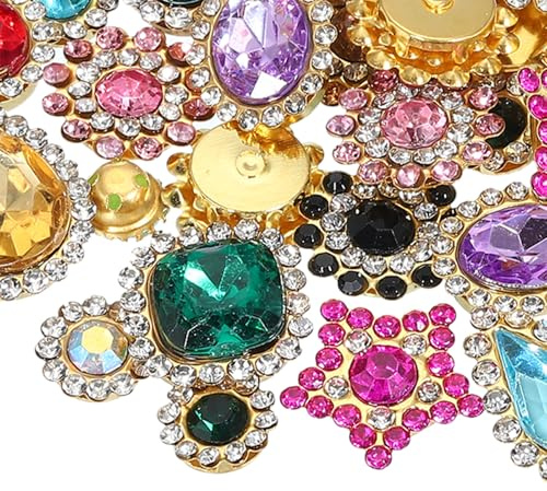 PATIKIL Sew on Rhinestones Crystals, 50 Pcs Mixed Shapes Glass Gems Metal Base Flower Claw Rhinestones for Craft Shoes Dress Cloth Belt Sewing Decoration, Multicolor (0.35-0.75)
