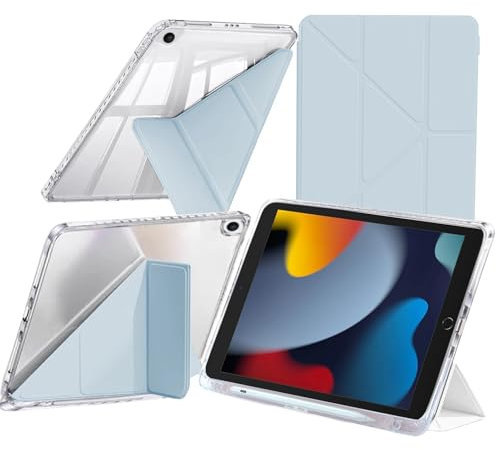 Funda Compatible con iPad 10,2 Pulgadas (9.a/8.a/7.a Generación, 2021/2020/2019) / iPad Air 10.5 2019 / iPad Pro 10.5 2017 con Portalápiz, 6 en 1 Soporte, Auto-Sueño/Estela, Azul Claro