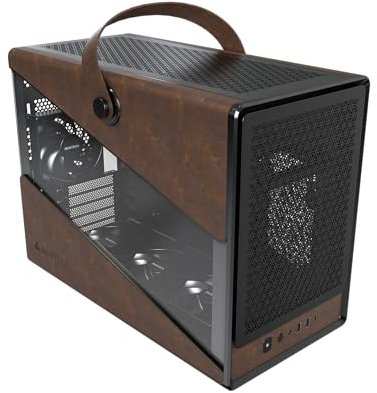 MONTECH Heritage mATX, Micro Form Factor Compact Leather Gaming Chassis with Signature Handle Design, Supports Latest GPUs, ATX PSU, 360mm AIO, 4 Fans, Headphone Hanger - Black