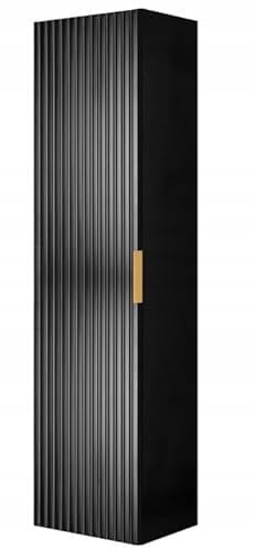 RODAN Badschrank Hochschrank 136 cm – Badschrank Schmal mit Soft-Close – Schwarz Farben – Badezimmerschrank Schmal mit 3 Ablagen – Hängeschrank Bad Modernes Design für stilvolle Räume