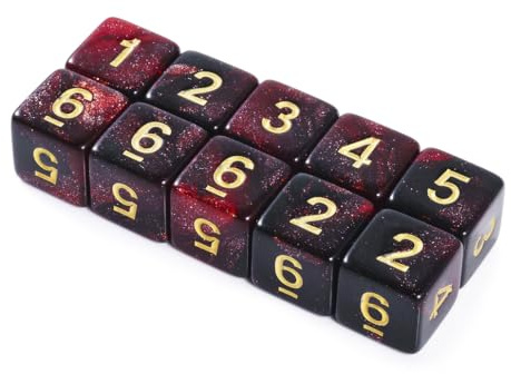 Yourandoll 10 STÜCKE Polyedrische Würfel D6 (1-6) Dice Würfel Acryl Dice Spielwürfel for RPG MTG DND Würfel Tischspiele (Sternenhimmel Rot Schwarz)