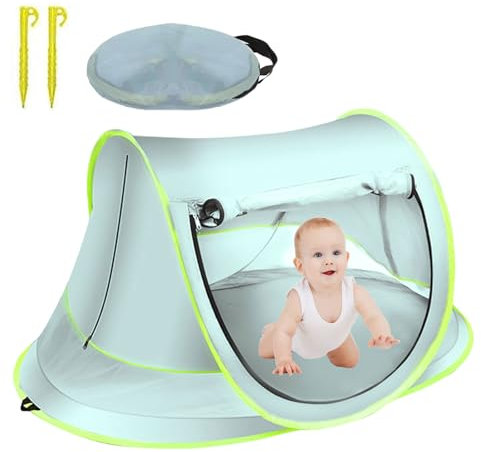 Tienda Playa Bebe,Tienda Pop Up Automática,Carpa para Playa Plegable con Piscina para Niños,Protección Solar Anti UV 50+, Tienda de Playa Portátil con Bolsa para Playa,Jardín,Camping (Azul, Grande)