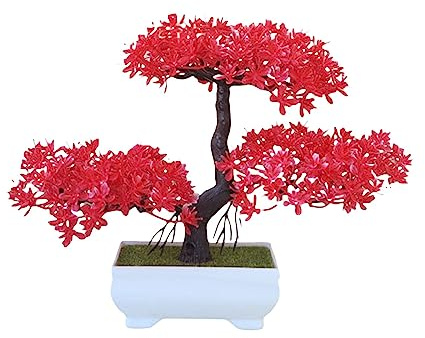 Künstlicher Bonsai-Baum, realistischer Kunststoff-Baum für Büroschreibtisch und Heimdekoration, natürliches Aussehen, Bonsai mit Keramiktopf und Kunstrasen
