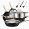 Aleevii 12-Piece Cooking Set Pot Sets Pan Set - Non-Stick Ceramic Pan Set, Induction Safe, Oven Safe & Stackable (16 cm/24 cm/28 cm Pans, Pots, Lids) - PFOA-Free, Black
