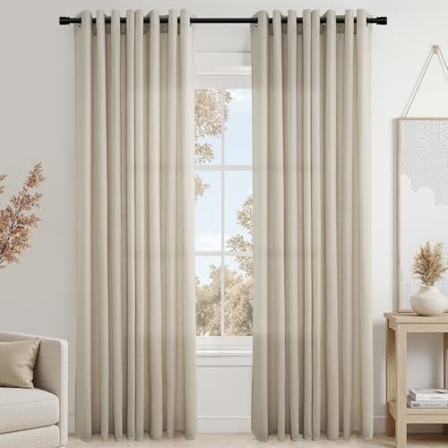 Topfinel Oatmeal Grau Hellgrau Vorhänge mit Ösen, Baumwolle Leinen Vorhang Halbtransparent Leinenoptik Gardinen für Wohnzimmer Schlafzimmer, Leinen Ösenvorhang Boho Style 2er Set 240x140cm (HxB)