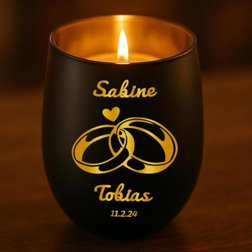Personalisiertes Windlicht mit Gravur | Motivwahl: Herz, Blume, Ring, Taube | Name + Spruch auf Glas | Geschenk für Frauen, Mama & Paare | Hochzeit, Geburtstag, Valentinstag | Schwarz (Muster 10)