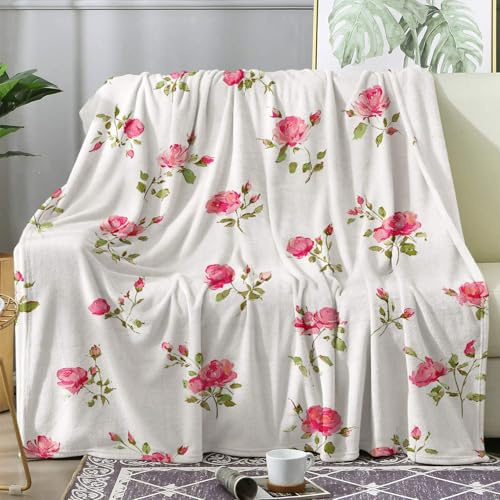 Generisch Kuscheldecke Rosa Rose Motiv, Blumen Decke 130x150 Klein, Fleecedecke Flauschig für Sofa Couch, Zimmer Deko & Geschenke, Sofadecken Kuschelig Weich (P250)
