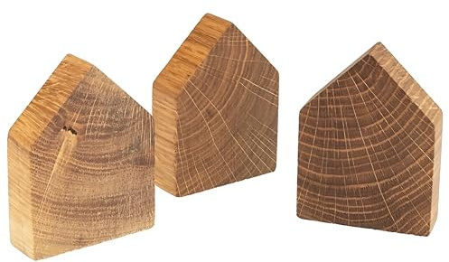 Eichen Dekohäuschen Set, Massives Eichenholz, Handgefertigt, Geölt, Natürliche Maserung, 10 cm & 15 cm, 2-teilig, Tischdeko, Fensterbank