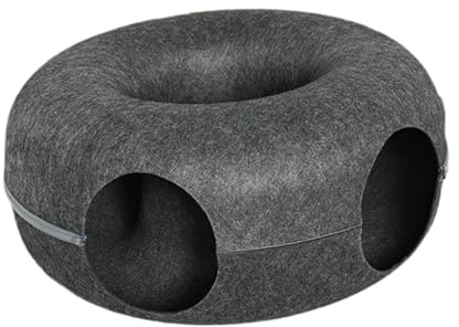 Dickly Katzenbett, Spieltunnel, Spielhütte, Reißverschluss zum abnehmbaren interaktiven Spielzeug-Aktivitätszentrum, Dunkelgrau