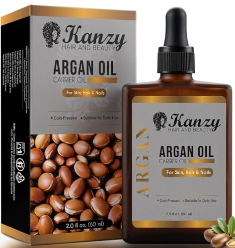 Kanzy Olio di Argan 60 ml - Olio di Argan Spremuto a Freddo per Capelli, Viso e Corpo - Texture Leggera e non Grassa