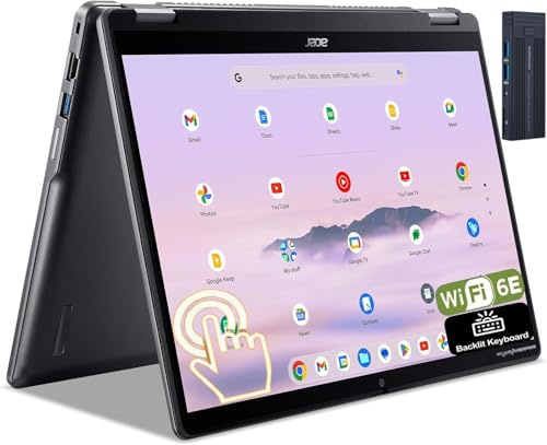 acer Chromebook Plus Spin 514 - Pantalla táctil IPS WUXGA 2 en 1 de 14 pulgadas, Intel Core i5-1334U, 8 GB de RAM 1 TB SSD, Wi-Fi 6E, Bluetooth, cámara web, teclado retroiluminado, estación de