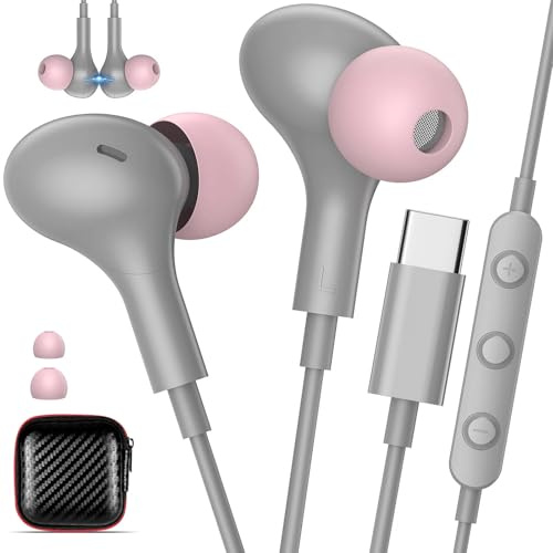 TOPAUX Kopfhörer USB C mit Kabel für iPhone 17,Air,16e 15 Pro Max Plus | In-Ear Earphones USBC mit Mikrofon,Type C Headset für Samsung Galaxy S26 A56 A17 A16 A36/Pixel 10 9 8 7 6