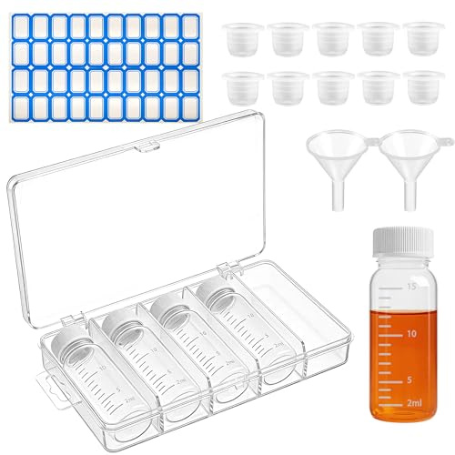 COZFUR 5Pcs Travel Medicine Bottles, Scale Glass Liquid Medicine Travel Container Small Containers for Liquid Medicine Dispenser with 10 Leak-proof Plugs and 2 Funnels, Clear, 15ml