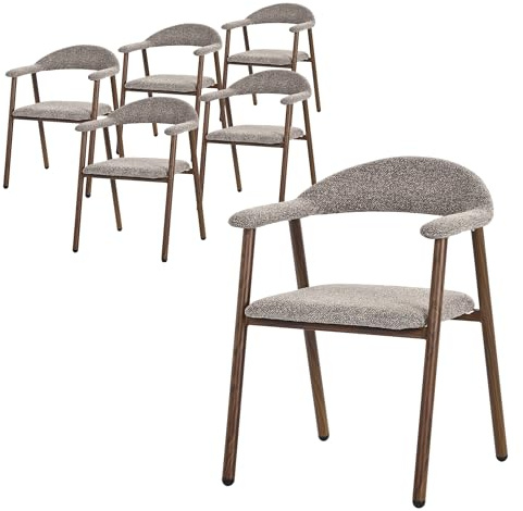 ML-Design Esszimmerstühle 6er Set mit Armlehne, Küchenstühle Braun, Wohnzimmerstühle mit Rückenlehne, Polsterstühle mit Webstruktur & Stahlgestell-Holzoptik, Ergonomische Sessel für Wohnzimmer & Küche