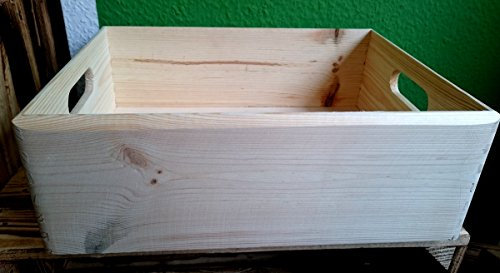 Stapelkiste 40 x 30 x 14 cm mit Griffen Natur Allzweckkiste Holzkiste Regal Aufbewahrung Obst Holz Kiste