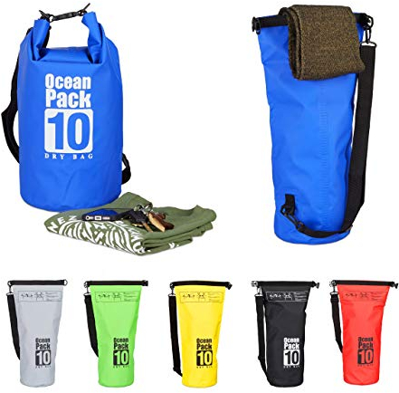 Relaxdays Ocean Pack 10 L, wasserdichter Dry Bag, ultraleichter Trockensack für Kajak, Segeln, Rafting, Skifahren, blau
