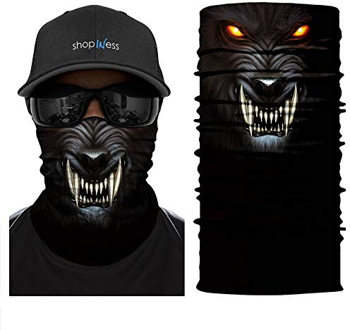 ShopINess Cache-cou Unisexe Multifonctionnel Foulard Multifonctions Bandana Tubulaire pour Sports, Fêtes, Halloween, Carnaval Design Élastique Respirant Protection Contre le Froid Animal Loup Sauvage