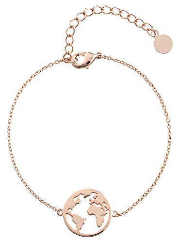 Heideman Armband Damen Weltkarte aus Edelstahl rosegold farbend matt Armkette für Frauen rosévergoldet mit Verlängerung