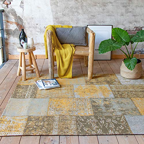FRAAI | Home & Living Teppich Patchwork - Dreams Gelber Ocker - Baumwolle - Flachgewebe - Vintage, Patchwork - Wohnzimmer, Esszimmer, Schlafzimmer - Carpet