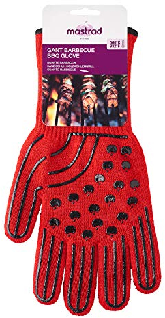 MASTRAD - Gant de Barbecue - Protection Contre La Chaleur Jusqu'à 500°C - Isolation Parfaite - Antidérapant - Ambidextre - Taille Unique - Coloris Rouge, 32