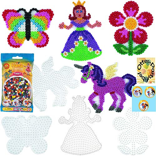 HHO HAMA Bügelperlen-Bastel-Set midi-Stift-Platten-Set midi Märchenwelt Prinzessin + Pegasus + Blume + Schmetterling + Bügelperlen #2