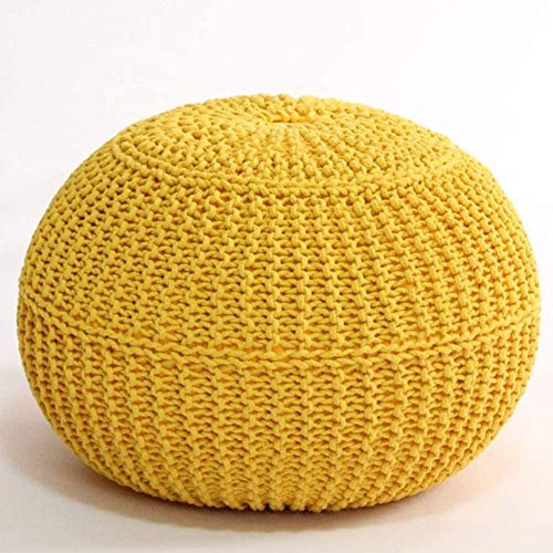 GUIXAN Hocker, Fußhocker, runder handgestrickter Pouf, Zopfmuster aus Baumwollgeflecht, Cord-Strick-Sitzsack, Bodenstuhl für Hoom, Farbe: Gelb/Gelb/50 x 50 x 40 cm (20 x 20 x 16)