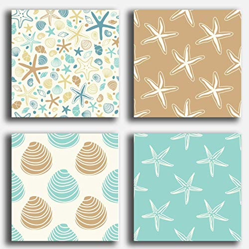 Quadri Moderni 4 pezzi Shabby Chic Mare conchiglia Stampa su Tela CANVAS Arredamento Arte Astratto XXL Arredo soggiorno salotto camera letto cucina ufficio bar ristorante (4 pezzi 30x30 cm cad.)
