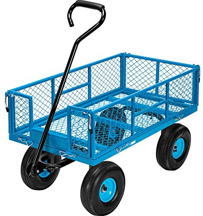 VIVOHOME Robuster Gartenwagen aus Stahlgeflecht zusammenklappbar Handwagen bis 400kg mit 4” Luftreifen Transportwagen mit Metallgittern mit 180° drehbarem Griff für Garten Camping Festival