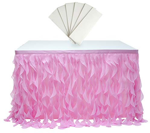 rismart Multistrato Tulle Gonna da Tavolo, Tutu Gonne per Tavolo Compleanno Feste Rosa,77 H x L 187 cm