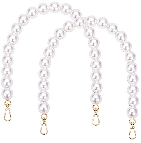 HAOBIN Perle Griff Kette Taschenkette Perle Korn Kettenriemen Taschenhenkel Kette Tasche Griff Ersatz TascheKette Dekoration Kette Schultergurtkette Ersatz Damentaschenkette (Weiß, 40 cm+40 cm)
