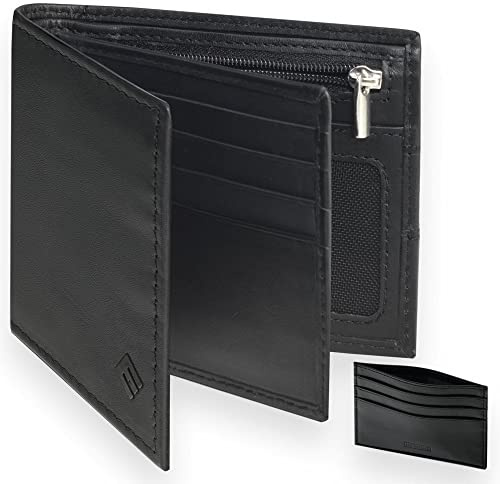 HEMING Portefeuille Grand modèle pour Homme en Cuir Noir avec Sac à Main, Porte-Carte-Cadeau séparé, Porte-clé en Cuir, Protection RFID, 3 Compartiments pour Cartes et Billets, Poche à Monnaie, Noir