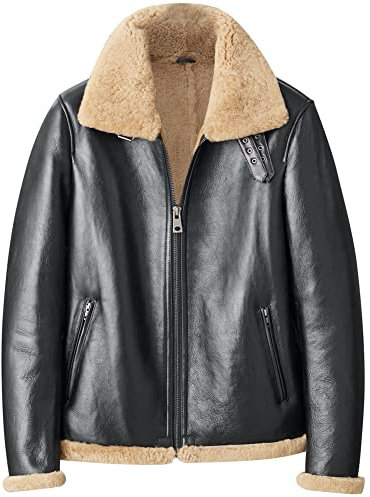 Herren Lammfell Schaffelljacke Fliegerjacke Pilotenmantel Luftfahrt Leathercraft Herren Pelzmantel (Dunkelbraun, S)