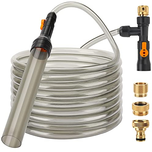hygger Bucket-Free Aquarium Water Change Kit Metal Faucet Connector Fish Tank Vacuum Siphon Gravel Cleaner with Long Hose 25FT Drain & Fill