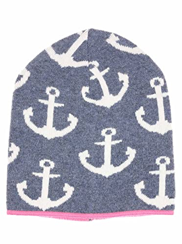 Zwillingsherz Mütze Beanie Slouch mit Kaschmir für Mädchen Jungen Kinder - Hochwertige Cashmere Cap Kappe im Anker Muster Motiv - Perfekt für Frühjahr Sommer Herbst Winter - Warme Haube