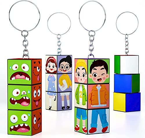 MAOZHOU Zauberwürfel Schlüsselanhänger Set,1x3 Mini Würfel Schlüsselanhänger Spielzeug,3D Puzzle Würfel Magic Cube Set Stressabbau Geschenk für Kinder und Erwachsene - 4 Stück
