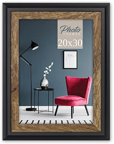 Moderner Echtholz Bilderrahmen für 20x30 cm / Din A4 Bilder - Fotohalter mit Passepartout Holz-Rahmen in schwarz braun - Vintage Fotorahmen als Wohnzimmer Treppenaufgang Wanddekox