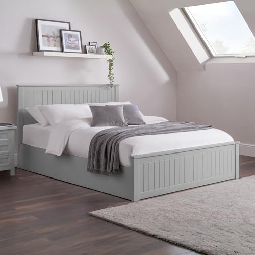 Julian Bowen Maine Ottoman Bed, Storage, King, Grey - W161 x D214cm | New England Kingsize Bed Frame, 150cm/5ft, No Box Spring Needed, Easy-Lift Storage, Traditional High Headboard, Low Footboard