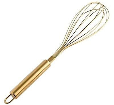Angel's Peel Lounge Stainless Steel Egg Whisk with Titanium Gold Plating - Ecofriendly Manual Egg Beater, Milk Frother, wire whisk, Hand Blender, Cake Tool and kitchen Gadget – Gold