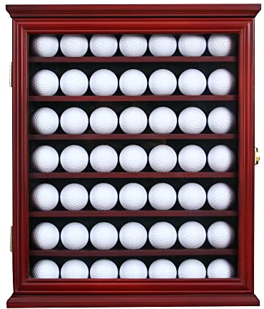 Golfball-Vitrine mit 7 Ablagen aus massivem Kiefernholz mit UV-Schutz und abschließbarer Glastür zum Organisieren und Präsentieren von Golf-Erinnerungsstücken