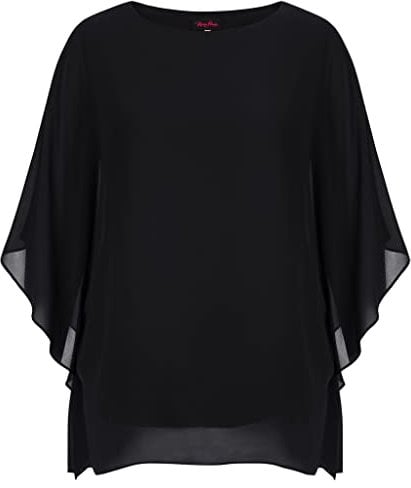 Hanna Nikole Ladies Plus Size Vintage Blouse Crew Neck Batwing Sleeves Tunic Schwarz 48