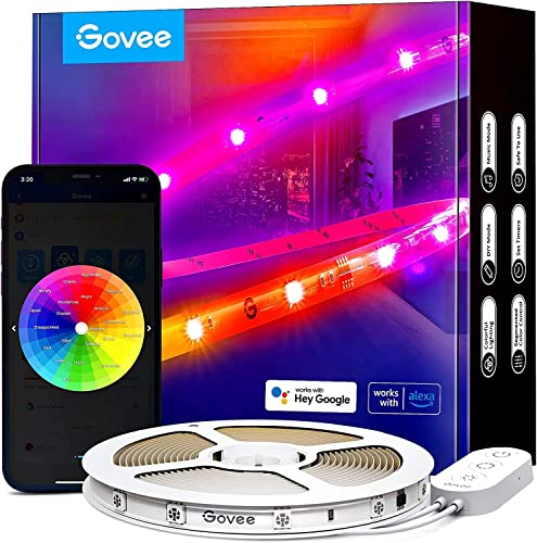 Govee RGBIC LED Striscia, Striscia LED 5 Metri Controllo Intelligente dell'App, DIY, Sync Musica, Cambiamento di Colore con Controllo Vocale, Funziona con Alexa, Luci Camera da Letto